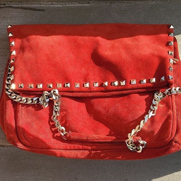 ZARA Red Suede Studded Shoulder Bag - Picture 9 of 10